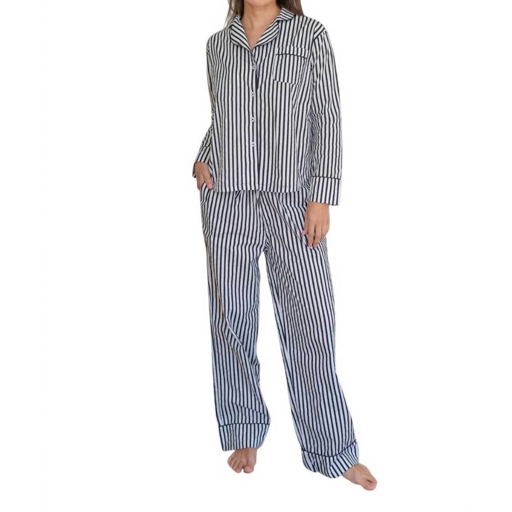 NEW DENISE RAE zee zee long sleeve set pajama in black white stripe